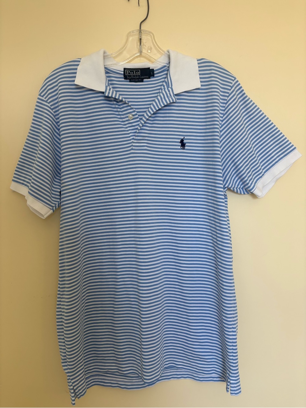 Polo by Ralph Lauren Light Blue & White Striped Custom Fit Polo Shirt size L